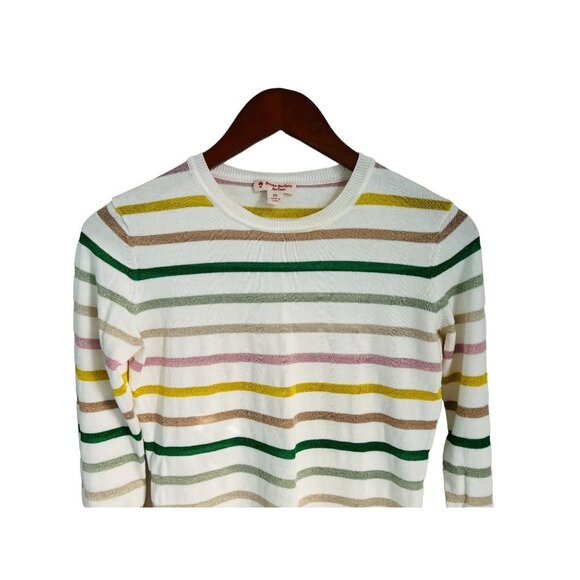 Brooks Brothers Cotton Crewneck White Gold Green Stripes Long Sleeve Size XSmall - Picture 4 of 10